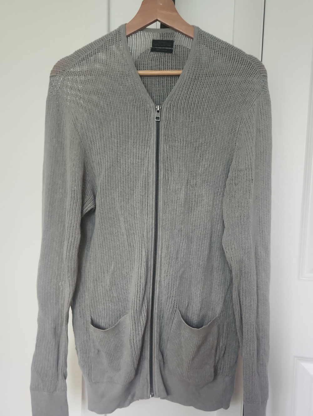 All Saints Gray Zip-Up Knit Cardigan